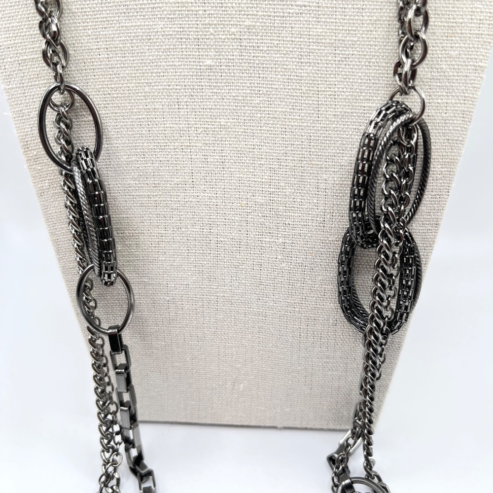 Premier Designs Gunmetal Multilayer Chain Necklace with Intricate Oval Links 36" - Picture 5 of 14